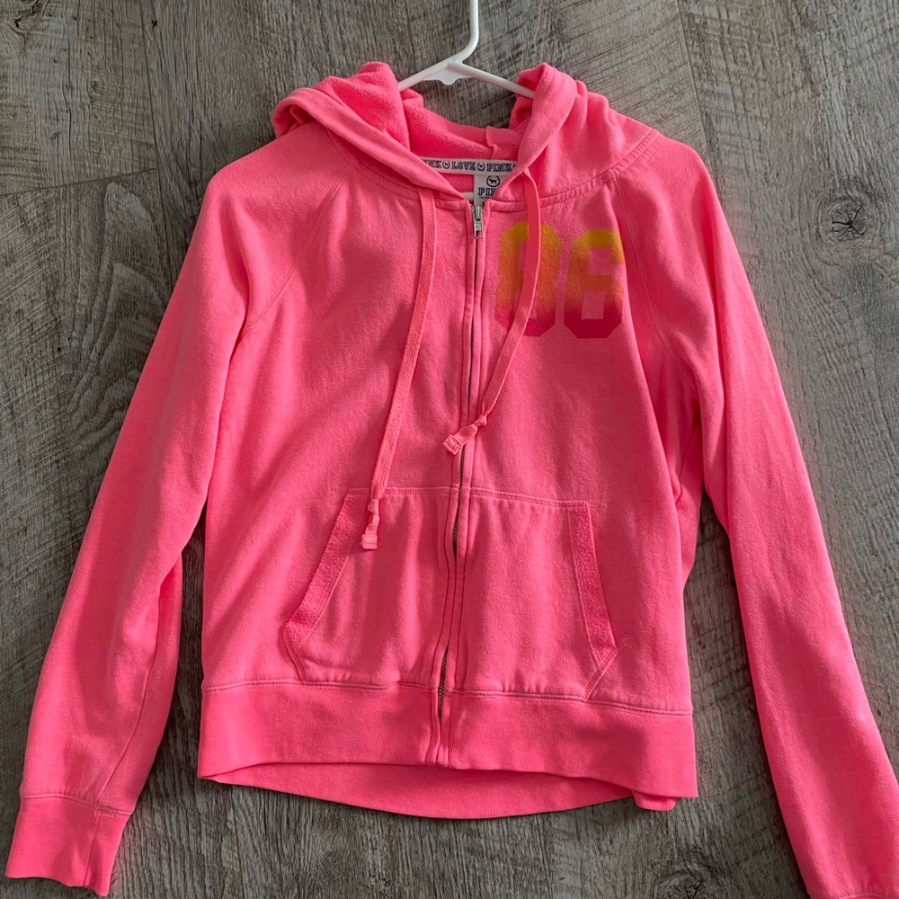 Neon pink PINK zip hoodie